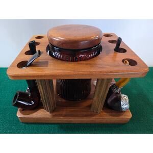 Vintage 1940s Duraglas, eight pipe humidor tobacco cannister and  pipe stand
